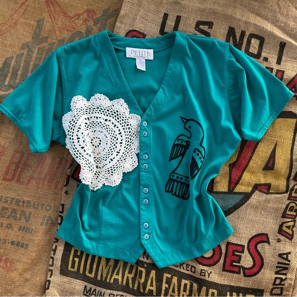 Vintage Tops - Upcycled patchwork block print top